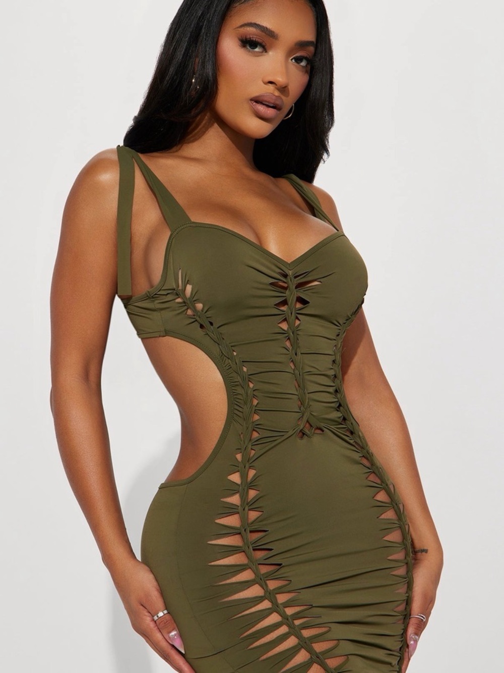 Fashion Nova Olive Lace-Up Cutout Bodycon Dress - Women - NWT ✨BUNDLE AVAILABLE✨ - Picture 5 of 6